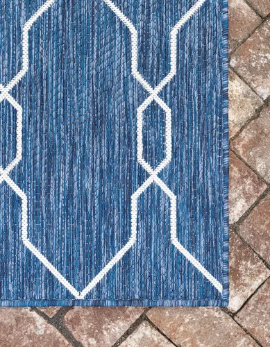 Vista 12 de Unique Loom Outdoor Trellis Collection - Alfombra de área con diseño de enrejado (2 x 6 pies 1 pulgada, azul/marfil)