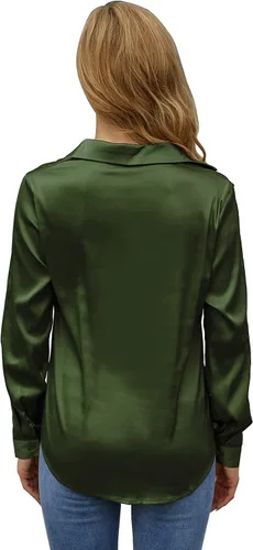 Vista 5 de Blusa de seda de manga larga para mujer informal para oficina trabajo