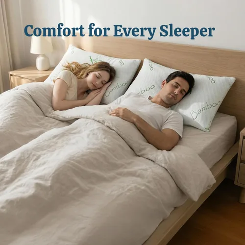 Vista 8 de OMEO Paquete de 2 almohadas de rayón de tamaño estándar derivado de bambú para dormir de espuma viscoelástica triturada para dormir de lado, espalda