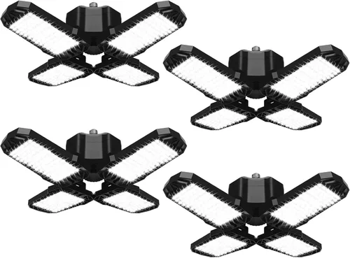 Vista 9 de Paquete de 2 luces LED para garaje, 150W 15000LM 6500K luces LED para taller, luces de garaje de techo LED con 4 paneles deformables, rosca