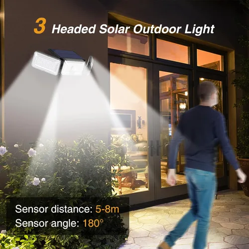 Vista 2 de Luces solares mejoradas para exteriores, 3 modos, 368 LED, luces solares de seguridad inalámbricas, IP65, impermeables, con sensor de movimiento