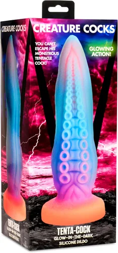 Vista 9 de CREATURE COCKS Tenta-Cock - Consolador que brilla en la oscuridad para hombres, mujeres y parejas. Firme y flexible, base de succión fuerte
