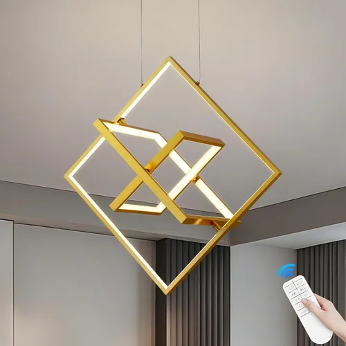 Vista 10 de Lámpara de araña LED moderna negra cuadrada, lámparas geométricas de araña LED, luz colgante regulable, lámpara de araña contemporánea creativa DIY