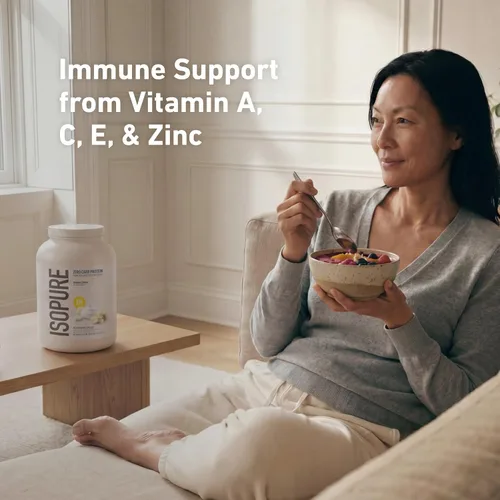 Vista 4 de Isopure Zero Carb 100% Proteína Pura de Suero Aislado en Polvo, Libre de Lactosa, Libre de Gluten, Con Vitaminas, Crema de Plátano, 25g de Proteína