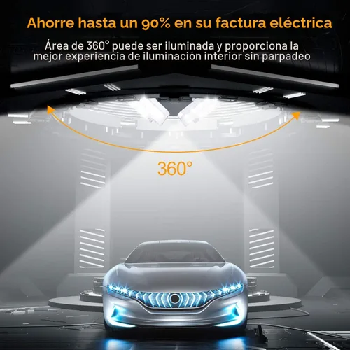 Vista 6 de KERNOWO Luces LED de garaje, 140 W, 18500 lúmenes, iluminación de garaje, luz diurna de 6000 K con lámpara de techo de tres paneles deformables