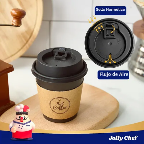 Vista 3 de JOLLY CHEF - Tazas de café de 10 onzas con tapas, mangas y agitadores, 100 Negro-10oz