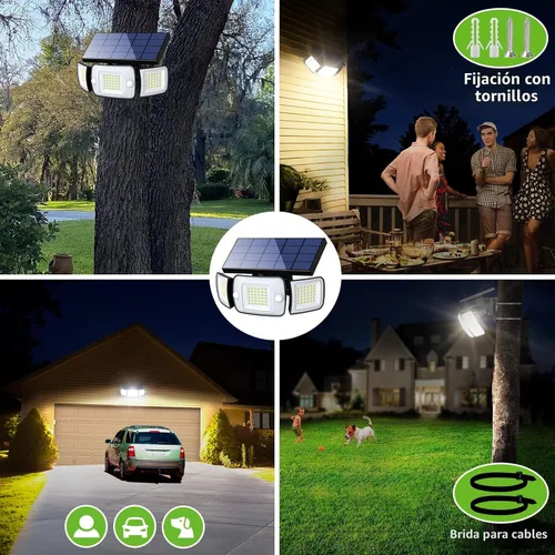 Vista 6 de intelamp Luces solares para exteriores, sensor de movimiento de 6000mAh con sensores duales, luces solares impermeables de inundación de 270°