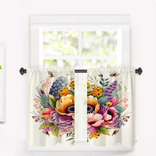 Vista 49 de Cortinas opacas de poliéster multicapa para cafetería, con diseño de diamantes, 2 unidades, 26 x 24 pulgadas