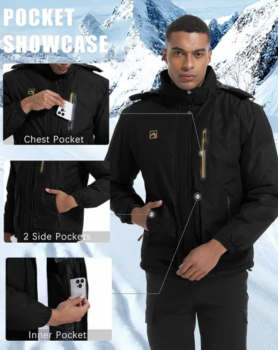 Vista 6 de WENRONSTA Chaqueta de esquí para hombre, abrigo de invierno, cálido, impermeable, rompevientos, montaña, snowboard, con capucha, senderismo, traval