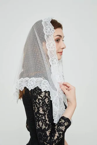 Vista 3 de FANFAN Triángulo Mantilla Velo Capilla Velo Encaje Masa Latina..