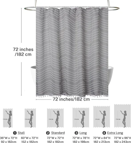 Vista 98 de Cortina de ducha Siiluminisoy de 36x72 beige, cortina de ducha de tela de tamaño pequeño, cortinas de ducha de tela con tufting, diseño chevron a