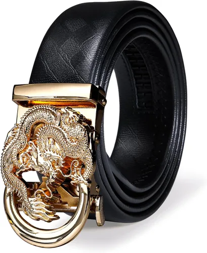 Vista 14 de Barry.Wang Cinturón de trinquete de cuero para hombre 1 3/8" hebilla A Oro Verde