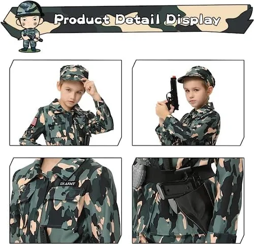 Vista 4 de Disfraz de oficial de policía para niños disfraz de policía de policía camisa pantalones sombrero cinturón disfraces de Halloween para niños