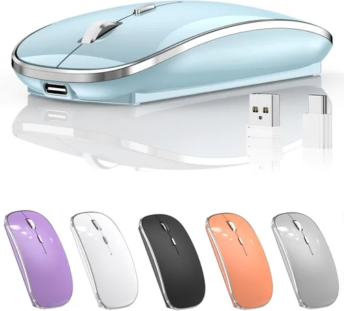 Vista 18 de Halpilt Ratón Inalámbrico Recargable Portátil Silencioso USB-A y Tipo C Modo Dual Ratón Inalámbrico 3 DPI Ajustables para Laptop, Mac, Android, PC