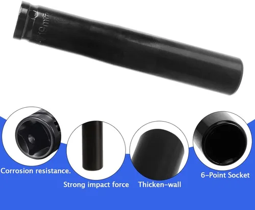 Vista 5 de Enchufe de impacto de 0.748 in, 1/2" con 6 puntos Deep Impact Socket, Cr-Mo Alloy Steel, 6" Length, Metric Socket, Durable for Automotive &