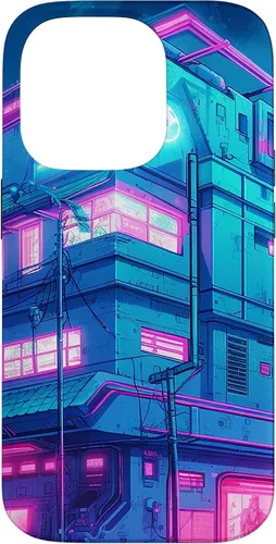 Vista 17 de Funda Vaporwave para iPhone 16 Cyberpunk House