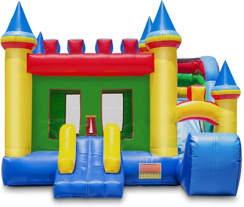 Vista 3 de Castillo inflable de grado comercial Cloud 9 con tobogán y soplador - 100% PVC, 16' x 17' de saltador inflable