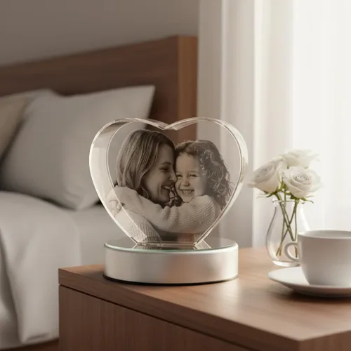 Vista 3 de Foto de cristal 3D con forma de corazón personalizada, regalo de imagen de cristal grabada con láser para papá, marido, abuelo, día del padre