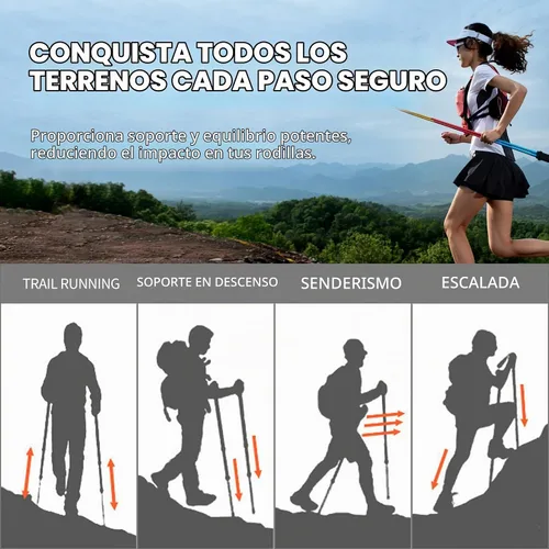 Vista 6 de AONIJIE Bastones de trekking plegables, paquete de 2 bastones de senderismo para correr Colorido