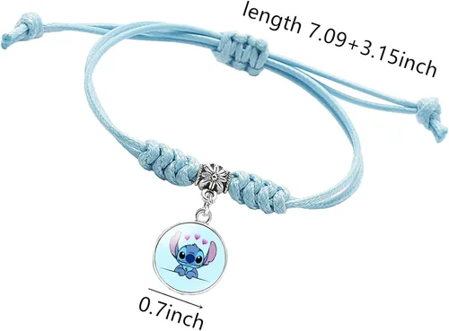 Vista 2 de DEZHAN Pulsera de dibujos animados de anime Ohana Stith, pulsera familiar de metal de cuero negro y azul para niñas, mujeres y hombres