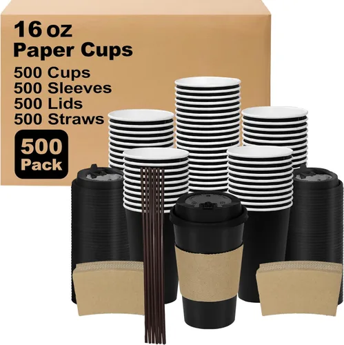 Vista 64 de Paquete de 100 tazas de café desechables de 8 onzas, tazas de papel desechables de color marrón a granel, tazas de café para té caliente, chocolate