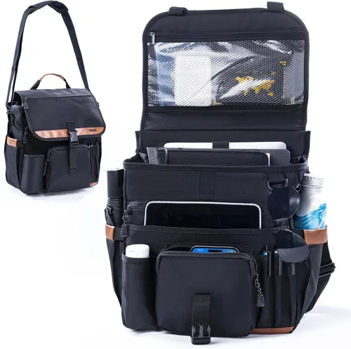 Vista 8 de Organizador de asiento de automóvil con compartimento para laptop (se adapta a 15.6 pulgadas), organizador de pasajeros del asiento delantero