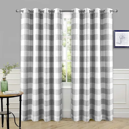 Vista 9 de Cortinas de cuadros de búfalo DriftAway a cuadros negro y blanco extralargas con tratamiento ojo de sargento para dormitorio y sala de estar