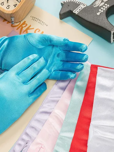 Vista 6 de Zhanmai 6 pares de guantes largos de vestir de princesa, guantes de satén sedosos brillantes para fiestas de niños, bodas, concursos formales