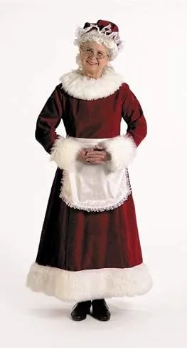 Vista 3 de Velvet Mrs Claus Halco Burgundy - Disfraz de mujer profesional con guía de Papá Noel