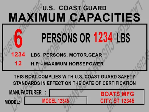 Vista 3 de Placa de barco con capacidad máxima personalizada: aluminio de 4 x 3 pulgadas