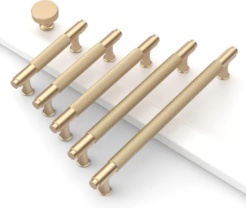 Vista 5 de Paquete de 10 tiradores dorados de 5 pulgadas (128 mm) para armarios con estrías, tiradores para cajones de cocina, herrajes para armarios