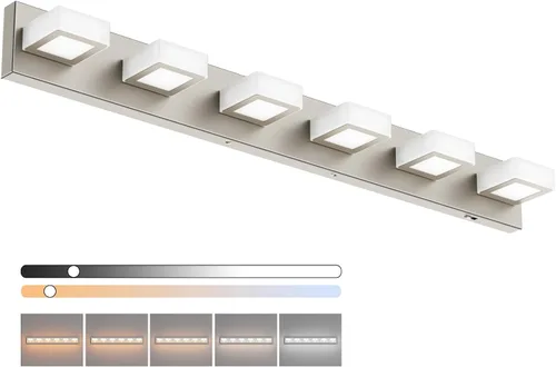 Vista 23 de Ralbay - Luz LED negra para tocador de baño, moderna, atenuable con 5 temperaturas de color, accesorios de iluminación de pared de acrílico negro