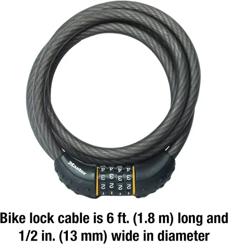 Vista 6 de Master Lock Bloqueo de cable, establece tu propia cerradura de combinación para bicicleta, 6 pies de largo, negro, 8122D