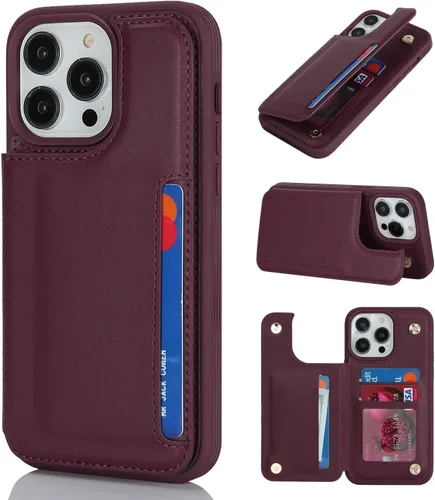 Vista 18 de iCoverCase Funda protectora de piel sintética compatible con iPhone 14 Pro Max con soporte para tarjetas, funda tipo cartera para mujeres y hombres