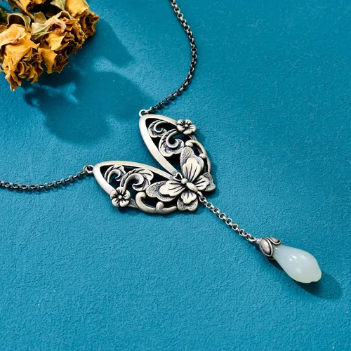 Vista 4 de Animal Flower Necklace for Women Mom Sterling Silver Enamel Jade Necklace Birthday Valentine's Day Mother's Day Gifts