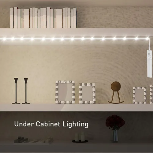 Vista 5 de LUXJET Luces de sensor para interiores, paquete de 2 tiras de luces LED que funcionan con pilas, 3.3 ft, tira LED blanca fría de 6000 K