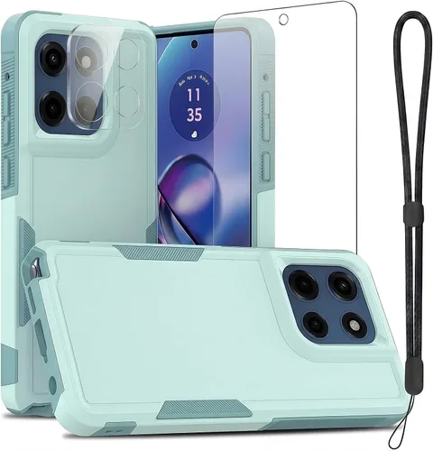 Vista 64 de Jeylly para Moto G Stylus 5G 2021 Funda con [2 Pack] Protector de Pantalla de Vidrio Templado, Protección Grado Militar Anti-Arañazos, Funda A
