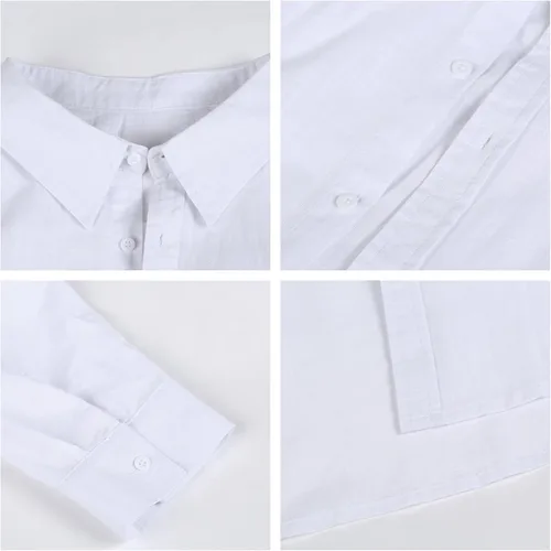 Vista 4 de Camisas con botones para hombre manga larga lino playa casual algodón para verano ligeras