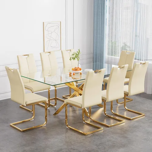 Vista 48 de Juego de mesa de comedor de 36 pulgadas para 4, moderna parte superior cuadrada de vidrio templado, mesa de patas de acero inoxidable con acabado