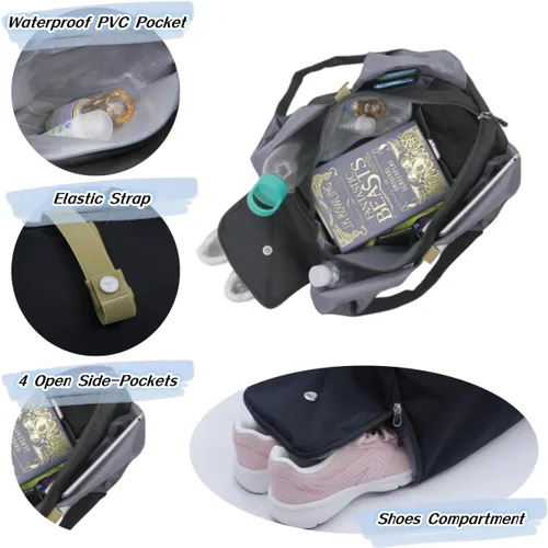 Vista 2 de Pequeña bolsa de gimnasio para mujer con compartimento para zapatos y bolsillo húmedo, bolsa de lona de viaje deportiva, bolsa de gimnasio de yoga