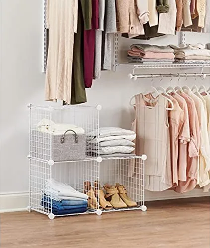 Vista 2 de Rubbermaid Juego de 3 cubos apilables de alambre de almacenamiento, fácil de montar, color blanco para armario/estantería/juguetes, organizador