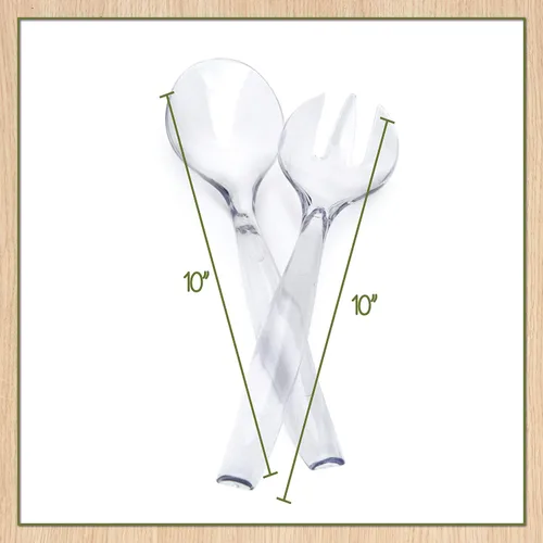 Vista 2 de Plasticpro Utensilios desechables de plástico para servir, juego de 4 cucharas de ensalada y 4 tenedores de ensalada, peso pesado transparente