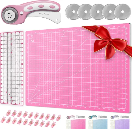 Vista 8 de Juego de cortador giratorio - Kit de acolchado incl. Cortador de tela de 45 mm, 5 cuchillas de repuesto - Ideal para manualidades, costura, parcheo