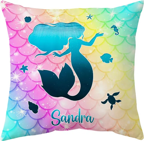 Vista 15 de Hyturtle Bonita almohada de sirena personalizada (inserto incluido) – Regalos para niñas, mujeres, niños – Regalos de cumpleaños para amantes