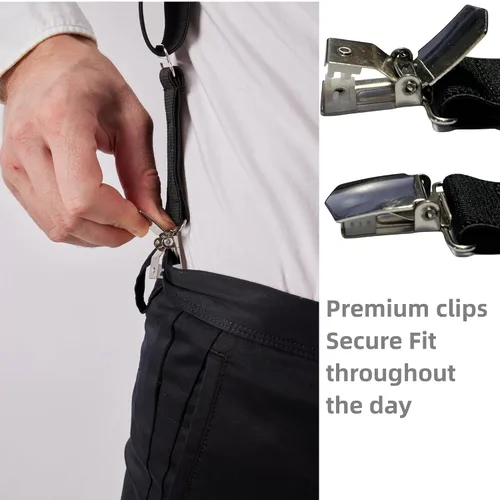 Vista 7 de Tirantes elásticos con clip en la espalda en X para hombre, 2 clips para uso formal e informal