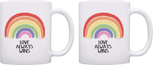 Vista 8 de Taza con diseño de arcoíris Love Always Wins LGBTQA Ally Gifts Gay Pride Gifts Hope - Taza de café de 15 onzas, color blanco