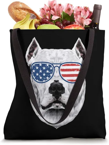 Vista 4 de Dogo Argentino American Flag Tote Bag