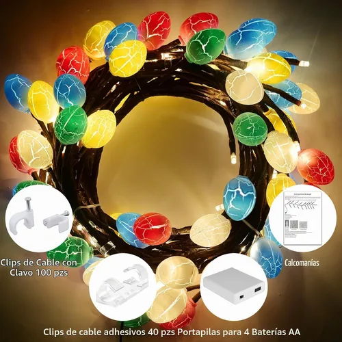Vista 5 de 4FT 48LED USB Huevo de Pascua Rama Luces para decoración de pared, caja de 1 huevo de Pascua 48 LED