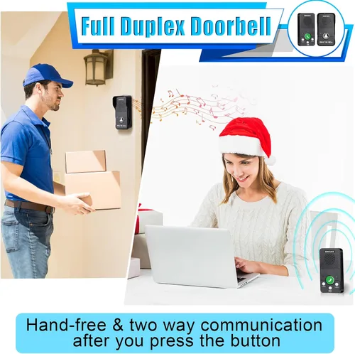 Vista 2 de Timbres para puerta, intercomunicador inalámbrico manos libres mejorado, timbre impermeable dúplex completo de 1000 pies, comunicación bidireccional