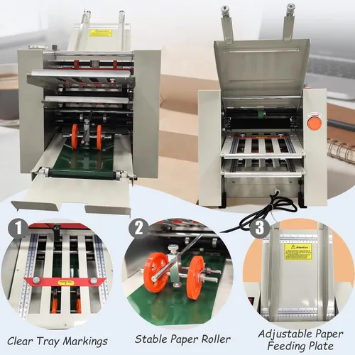 Vista 4 de INTSUPERMAI Máquina plegable automática de papel de 110 V, carpeta de papel de escritorio comercial con 4 placas plegables, contador digital máximo